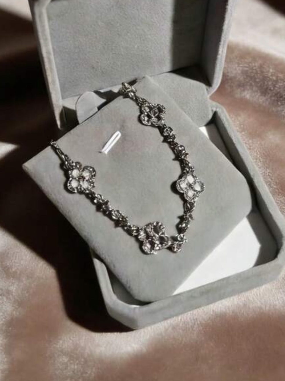 Silver Crystal Floral Link Bracelet by - Picture 3 of 3